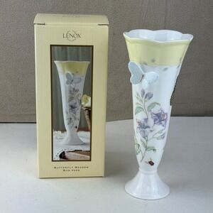 NEW Lenox Butterfly Meadow BUD VASE 3D Butterfly Detail 8" Yellow Band RETIRED